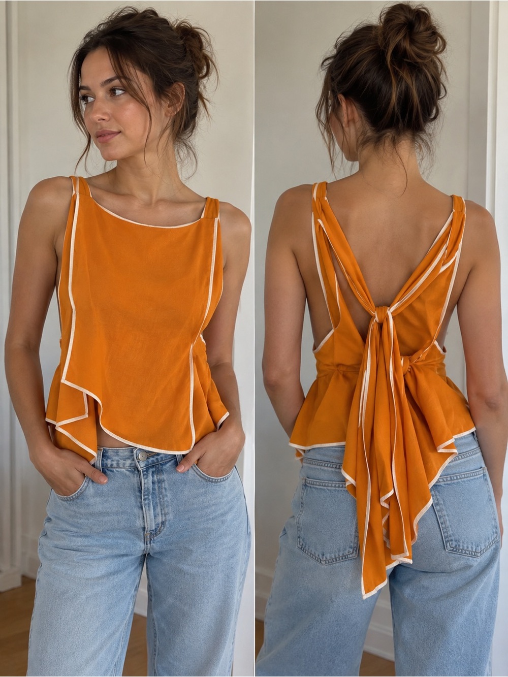 Roland Mouret Orange with white trim Tie-Back Top